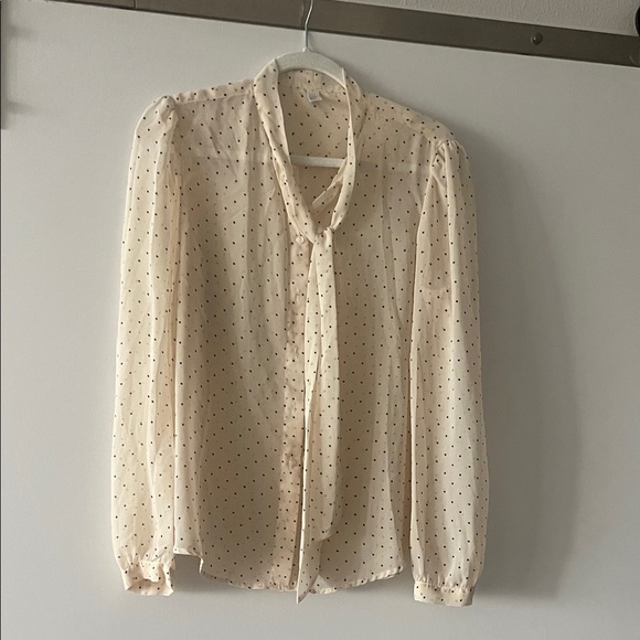 Chiffon by American Apparel Tops - Cream Polka Dot Tie-Neck Blouse - Women